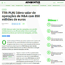 TTR: PLMJ lidera valor de operaes de M&A com 850 milhes de euros
